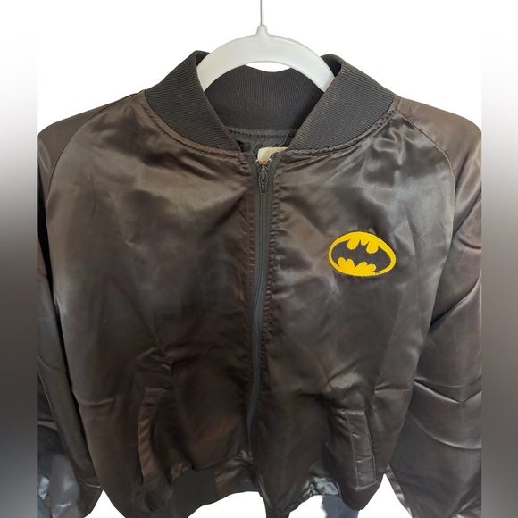 RARE! Vintage Batman Logos Unlimited Bomber Black Satin Large - Picture 7 of 13